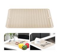 KitchenRaku Tappetino scolapiatti 30x40cm, Resistente al calore,Sottobicchieri in silicone antiscivolo, Presine, Tovaglietta, Ripiano per cucchiai (Beige)