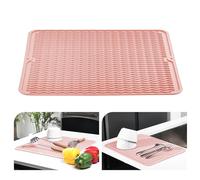 KitchenRaku Tappetino scolapiatti 40x45cm, Resistente al calore,Sottobicchieri in silicone antiscivolo, Presine, Tovaglietta, Ripiano per cucchiai (Rosa)