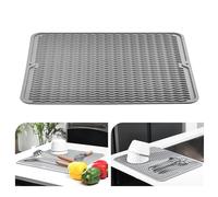 KitchenRaku Tappetino scolapiatti 40x50cm, Resistente al calore,Sottobicchieri in silicone antiscivolo, Presine, Tovaglietta, Ripiano per cucchiai