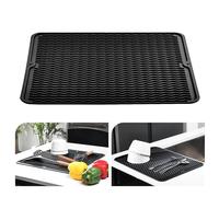 KitchenRaku Tappetino scolapiatti 40x50cm, Resistente al calore,Sottobicchieri in silicone antiscivolo, Presine, Tovaglietta, Ripiano per cucchiai (Nero)
