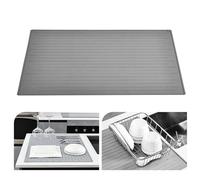 KitchenRaku Tappetino scolapiatti 51.3x71.3cm, Resistente al calore,Sottobicchieri in silicone antiscivolo, Presine, Tovaglietta, Ripiano per cucchiai (Grigio)