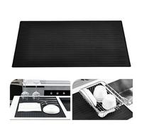KitchenRaku Tappetino scolapiatti 51.3x71.3cm, Resistente al calore,Sottobicchieri in silicone antiscivolo, Presine, Tovaglietta, Ripiano per cucchiai (Nero)