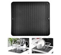 KitchenRaku Tappetino scolapiatti, Resistente al calore,Sottobicchieri in silicone antiscivolo, Presine, Tovaglietta, Ripiano per cucchiai (Nero Chiaro, 30x40cm)