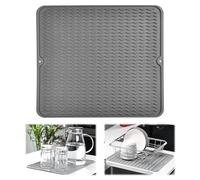 KitchenRaku Tappetino scolapiatti, Resistente al calore,Sottobicchieri in silicone antiscivolo, Presine, Tovaglietta, Ripiano per cucchiai (Grigio Chiaro, 30x40cm)