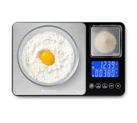 KitchenTour - Bilancia digitale per alimenti, per cucina, 0,0 g/15 kg, doppia piattaforma, bilancia da cucina intelligente di precisione, peso digitale in grammi e once, per cucinare a casa, preparare