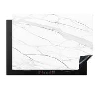 KitchenYeah© Coperchio Piano Cottura 75x52 cm Cucina Copri Fornelli Tappetino Induzione Antiscivolo Piastra Protezione Marmo - Bianco - Linea - Motivi - Lusso - Aspetto del marmo