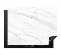 KitchenYeah© Coperchio Piano Cottura 77x59 cm Cucina Copri Fornelli Tappetino Induzione Antiscivolo Piastra Protezione Marmo - Bianco - Linea - Motivi - Lusso - Aspetto del marmo