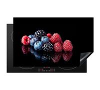 KitchenYeah© Coperchio Piano Cottura 83x51 cm Cucina Copri Fornelli Tappetino Induzione Antiscivolo Piastra Protezione Frutta - Rosso - Mirtillo - Lampone - Nero - Natura morta