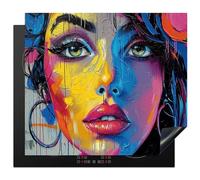 KitchenYeah© Copertura Tappetino Piano Induzione 60x52 cm Cucina Coprifornelli Protezione per Piano Induzione Graffiti - Donna - Pop art - Neon - Street art