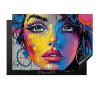 KitchenYeah© Copertura Tappetino Piano Induzione 75x52 cm Cucina Coprifornelli Protezione per Piano Induzione Graffiti - Donna - Pop art - Neon - Street art