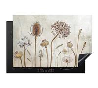 KitchenYeah© Copertura Tappetino Piano Induzione 76x51 cm Cucina Coprifornelli Protezione per Piano Induzione Fiori - Acquerello - Natura morta - Marrone - Vintage