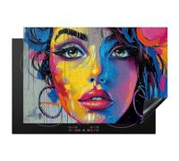 KitchenYeah© Copertura Tappetino Piano Induzione 77x51 cm Cucina Coprifornelli Protezione per Piano Induzione Graffiti - Donna - Pop art - Neon - Street art