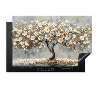 KitchenYeah© Copertura Tappetino Piano Induzione 80x52 cm Cucina Coprifornelli Protezione per Piano Induzione Albero della vita - Oro - Bianco