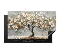 KitchenYeah© Copertura Tappetino Piano Induzione 91x52 cm Cucina Coprifornelli Protezione per Piano Induzione Albero della vita - Oro - Bianco