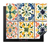 KitchenYeah© Copri Piano Cottura 60x52 cm Coprifornelli Tappetino per Induzione Fornello Tutto per la Cucina Spagnolo - Piastrelle - Ceramica - Fiori