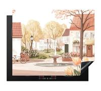 KitchenYeah© Copri Piano Cottura 65x52 cm Coprifornelli Tappetino per Induzione Fornello Tutto per la Cucina Piazza del Villaggio - Fontana - Tulipani