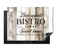 KitchenYeah© Copri Piano Cottura 71x52 cm Coprifornelli Tappetino per Induzione Fornello Tutto per la Cucina Legno - Buon appetito - Grigio