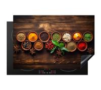 KitchenYeah© Copri Piano Cottura 77x51 cm Coprifornelli Tappetino per Induzione Fornello Tutto per la Cucina Erbe - Spezie - Menta - Stampa su legno