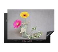 KitchenYeah© Copri Piano Cottura 80x52 cm Coprifornelli Tappetino per Induzione Fornello Tutto per la Cucina Fiori - Primavera - Vaso - Giallo - Rosa - Natura morta