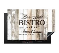 KitchenYeah© Copri Piano Cottura 80x52 cm Coprifornelli Tappetino per Induzione Fornello Tutto per la Cucina Legno - Buon appetito - Grigio