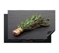 KitchenYeah© Copri Piano Cottura 83x51 cm Coprifornelli Tappetino per Induzione Fornello Tutto per la Cucina Timo - Erbe - Verde - Cucina - Pietra