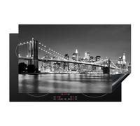 KitchenYeah© Copri Piano Cottura 85x52 cm Coprifornelli Tappetino per Induzione Fornello Tutto per la Cucina Ponte di Brooklyn - Skyline - Bianco e nero - New York