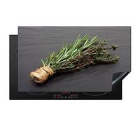 KitchenYeah© Copri Piano Cottura 89x51 cm Coprifornelli Tappetino per Induzione Fornello Tutto per la Cucina Timo - Erbe - Verde - Cucina - Pietra