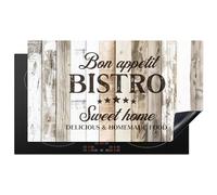 KitchenYeah© Copri Piano Cottura 90x52 cm Coprifornelli Tappetino per Induzione Fornello Tutto per la Cucina Legno - Buon appetito - Grigio