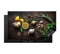 KitchenYeah© Copri Piano Cottura 91x52 cm Coprifornelli Tappetino per Induzione Fornello Tutto per la Cucina Spezie - Limone - Frutta - Stampa su legno