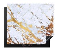 KitchenYeah© Copri Piano Cottura Induzione 58x51 cm Coprifornelli Fornello Proteggi Tutto per la Cucina Fornelli Marmo - Oro - Bianco - Lusso - Aspetto marmo - Brillantini