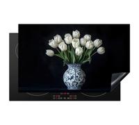 KitchenYeah© Copri Piano Cottura Induzione 85x52 cm Coprifornelli Fornello Proteggi Tutto per la Cucina Fornelli Bianco - Fiori - Tulipani - Vaso