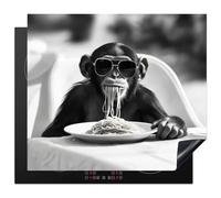 KitchenYeah© Copri Piano Induzione 59x51 cm Cucina Coprifornelli Copertura Protezione Cottura Tutto per la Cucina Scimmia - Pasta - Occhiali da Sole - Bianco e Nero - Cool - Animale