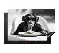 KitchenYeah© Copri Piano Induzione 78x52 cm Cucina Coprifornelli Copertura Protezione Cottura Tutto per la Cucina Scimmia - Pasta - Occhiali da Sole - Bianco e Nero - Cool - Animale