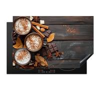 KitchenYeah© Copri Piano Induzione 81x52 cm Cucina Coprifornelli Copertura Protezione Cottura Tutto per la Cucina Cioccolato - Autunno - Foglie - Stampa su legno - Natura morta - Cannella