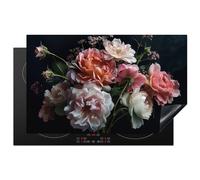 KitchenYeah© Copri Piano Induzione 83x51 cm Cucina Coprifornelli Copertura Protezione Cottura Tutto per la Cucina Fiori - Rose - Bianco - Rosa - Botanica - Piante