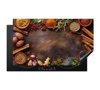 KitchenYeah© Copri Piano Induzione 90x52 cm Cucina Coprifornelli Copertura Protezione Cottura Tutto per la Cucina Spezie - Erbe - Bastoncini di cannella - Stampa su legno
