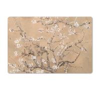 KitchenYeah© Kit Tovagliette Plastica Lavabili 6 Pezzi 45x30 cm Tovaglietta Americana Lavabile Antiscivolo per Tavolo da Pranzo Fiore Di Mandorlo - Beige - Arte - Van Gogh