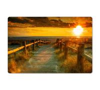 KitchenYeah© Kit Tovagliette Plastica Lavabili 6 Pezzi 45x30 cm Tovaglietta Americana Lavabile Antiscivolo per Tavolo da Pranzo Sole - Spiaggia - Duna - Orizzonte - Erba - Sentiero - Arancione