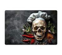 KitchenYeah© Kit Tovagliette Plastica Lavabili 6 Pezzi Tovaglietta | 45x30 cm - Americana Lavabile Antiscivolo per Tavolo da Pranzo Scheletro - Erbe - Cibo - Cranio - Cuoco