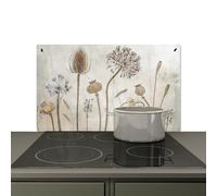 KitchenYeah© Pannelli Paraschizzi x Cucina Lastra 90x52 cm Alzatina Paraspruzzi Pannello Cucine, para Schizzi per Piano Cottura Fiori - Acquerello - Natura Morta - Marrone - Vintage