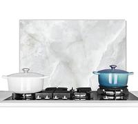 KitchenYeah© Pannelli Paraschizzi x Cucina Lastra in Alluminio 60x40 cm Alzatina Paraspruzzi Pannello per Cucine Marmo - Bianco - Motivi - Pietra - Aspetto del Marmo