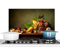 KitchenYeah© Pannelli Paraschizzi x Cucina Lastra in Alluminio 60x40 cm Alzatina Paraspruzzi Pannello per Cucine Rustico - Cestino - Frutta - Natura Morta