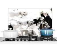 KitchenYeah© Pannelli Paraschizzi x Cucina Lastra in Alluminio 70x50 cm Alzatina Paraspruzzi Pannello per Cucine Pittura - Bianco e nero - Arte