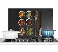 KitchenYeah© Pannelli Paraschizzi x Cucina Lastra in Alluminio 70x50 cm Alzatina Paraspruzzi Pannello per Cucine Mestolo - Spezie - Erbe - Verde - Marrone - Rustico