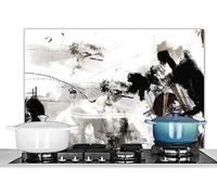 KitchenYeah© Pannelli Paraschizzi x Cucina Lastra in Alluminio 80x55 cm Alzatina Paraspruzzi Pannello per Cucine Pittura - Bianco e Nero - Arte