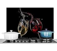 KitchenYeah© Pannelli Paraschizzi x Cucina Lastra in Alluminio Alzatina | 80x55 cm - Paraspruzzi Pannello per Cucine Vino rosso - Vino bianco - Vetro - Nero