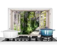 KitchenYeah© Pannello Paraschizzi Cucina Alluminio 70x50 cm para Schizzi per Piano Cottura Parete Cucine Glicine - Fiori - Trasparente - Albero - Primavera