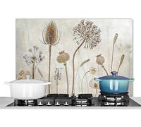 KitchenYeah© Pannello Paraschizzi Cucina Alluminio 90x60 cm para Schizzi per Piano Cottura Parete Cucine Fiori - Acquerello - Natura Morta - Marrone - Vintage