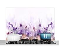 KitchenYeah© Pannello Paraschizzi Cucina Alluminio Para Schizzi per Piano | 100x65 cm - Cottura Parete Cucine Lavanda - Fiori - Viola - Natura