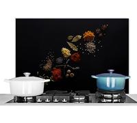 KitchenYeah© Pannello Paraschizzi Cucina Alluminio Para Schizzi per Piano | 80x55 cm - Cottura Parete Cucine Erbe - Nero - Spezie - Cucina - Cottura